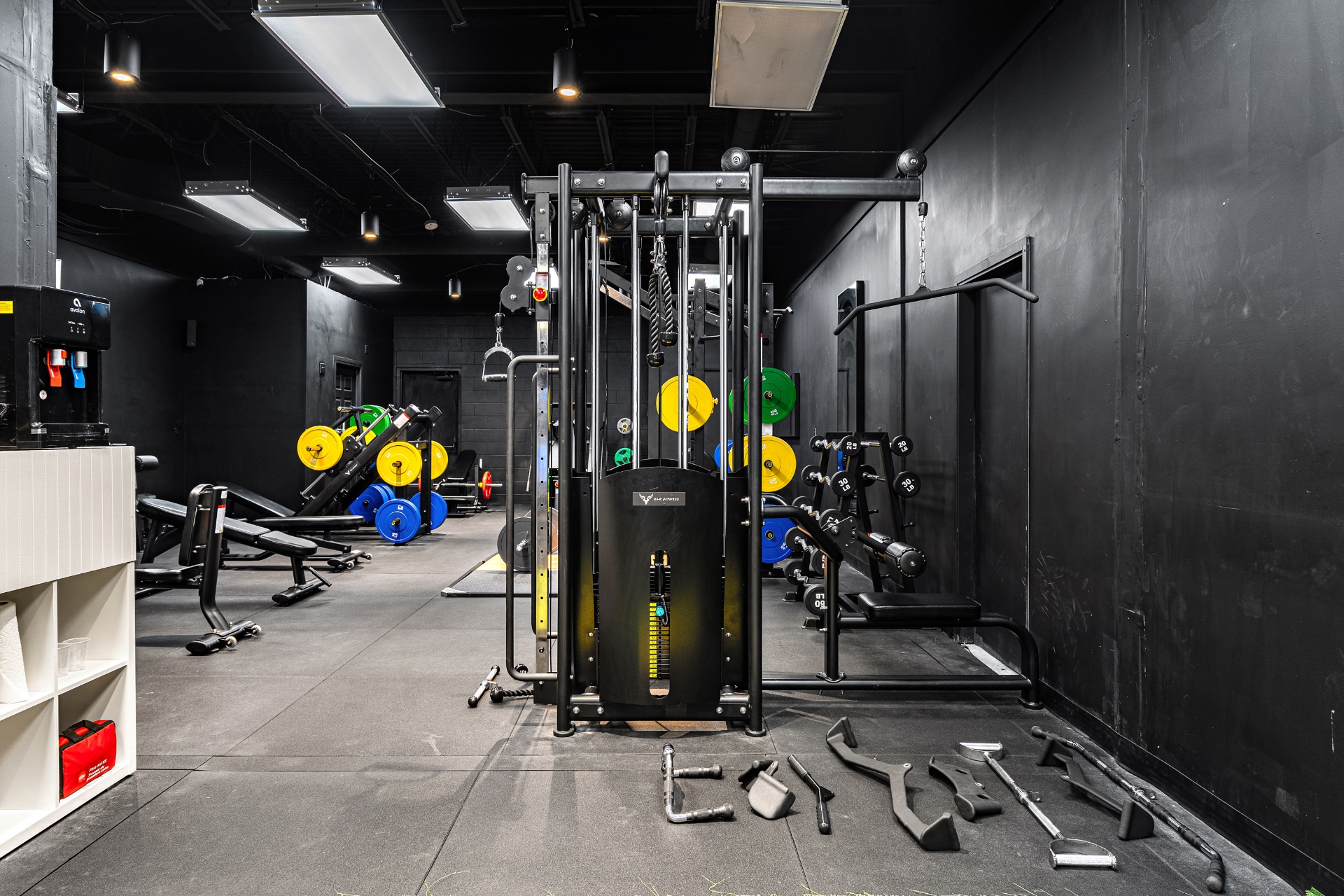 Cable jungle, plate trees, and benches in the strength wing